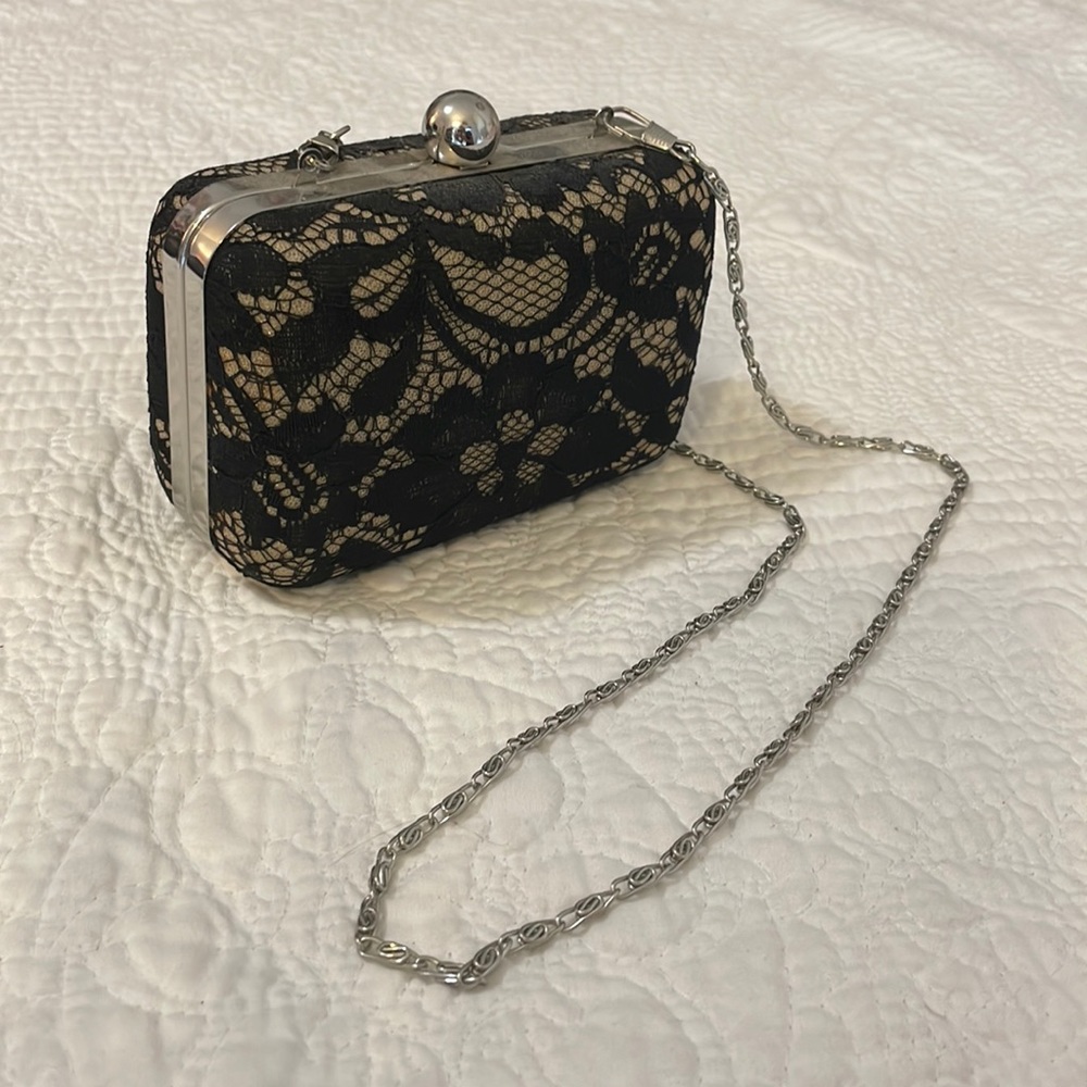 Black Lace Boxy Clutch/Over the Shoulder Mini Bag